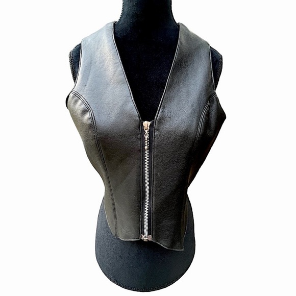 Y2K 90’S Vintage Faux Leather Cropped Vest Women’s Size Small - Picture 1 of 12
